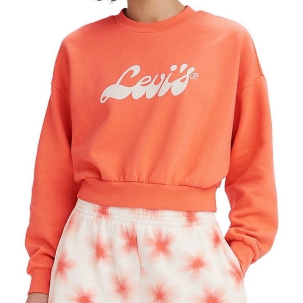 NWT LEVI'S | Women's Retro Orange and‎ White Logo Cropped Sweatshirt Sz. Large
